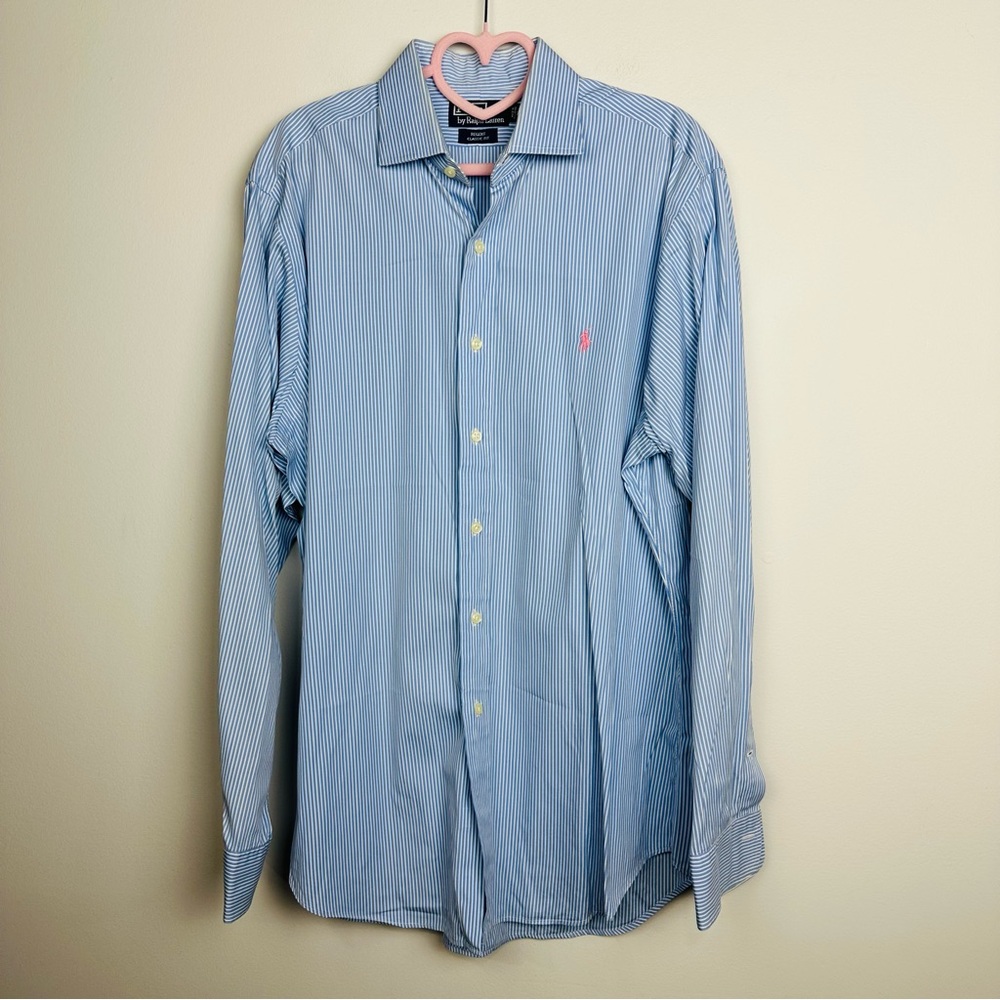 Polo Ralph Lauren Light Blue Striped Long Sleeve Button Down Dress Shirt